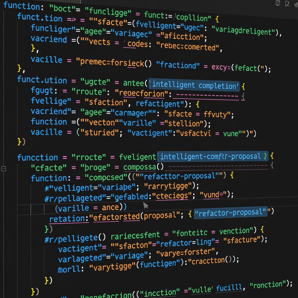 Syntax highlighted IDE code editor showing automated code generation and refactoring