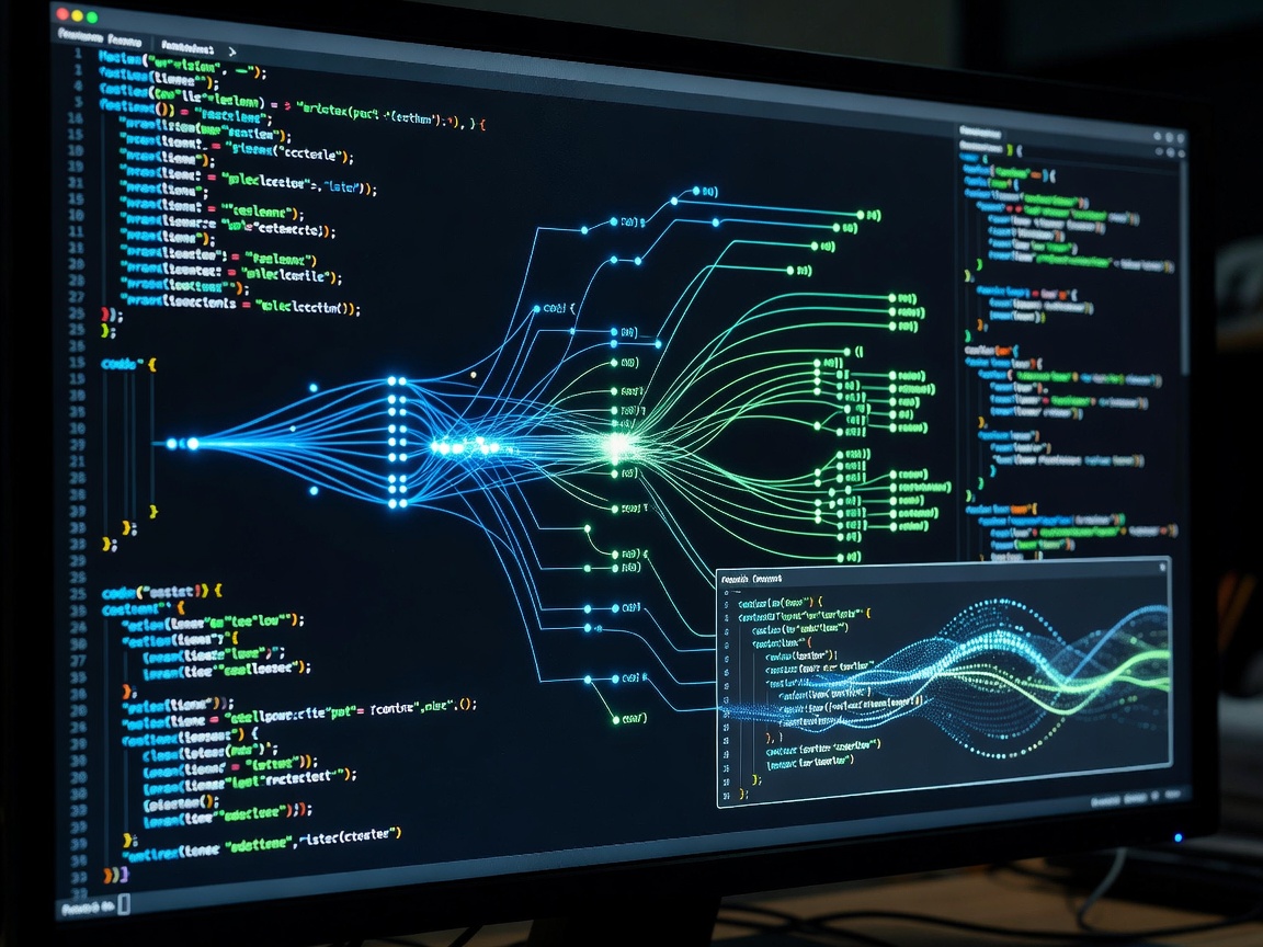 Terminal code editor displaying autonomous AST graph indexing and automated code completion